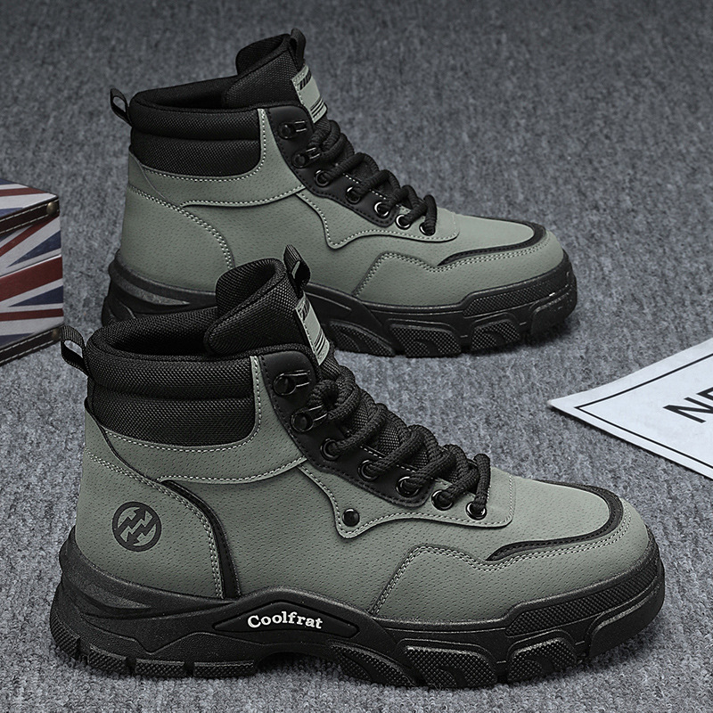 Autumn Men's Shoes New Breathable High-Top Martin Boots Men's Trendy Versatile Thick-Soled Work Shoes Casual Short Boots Trendy Shoes