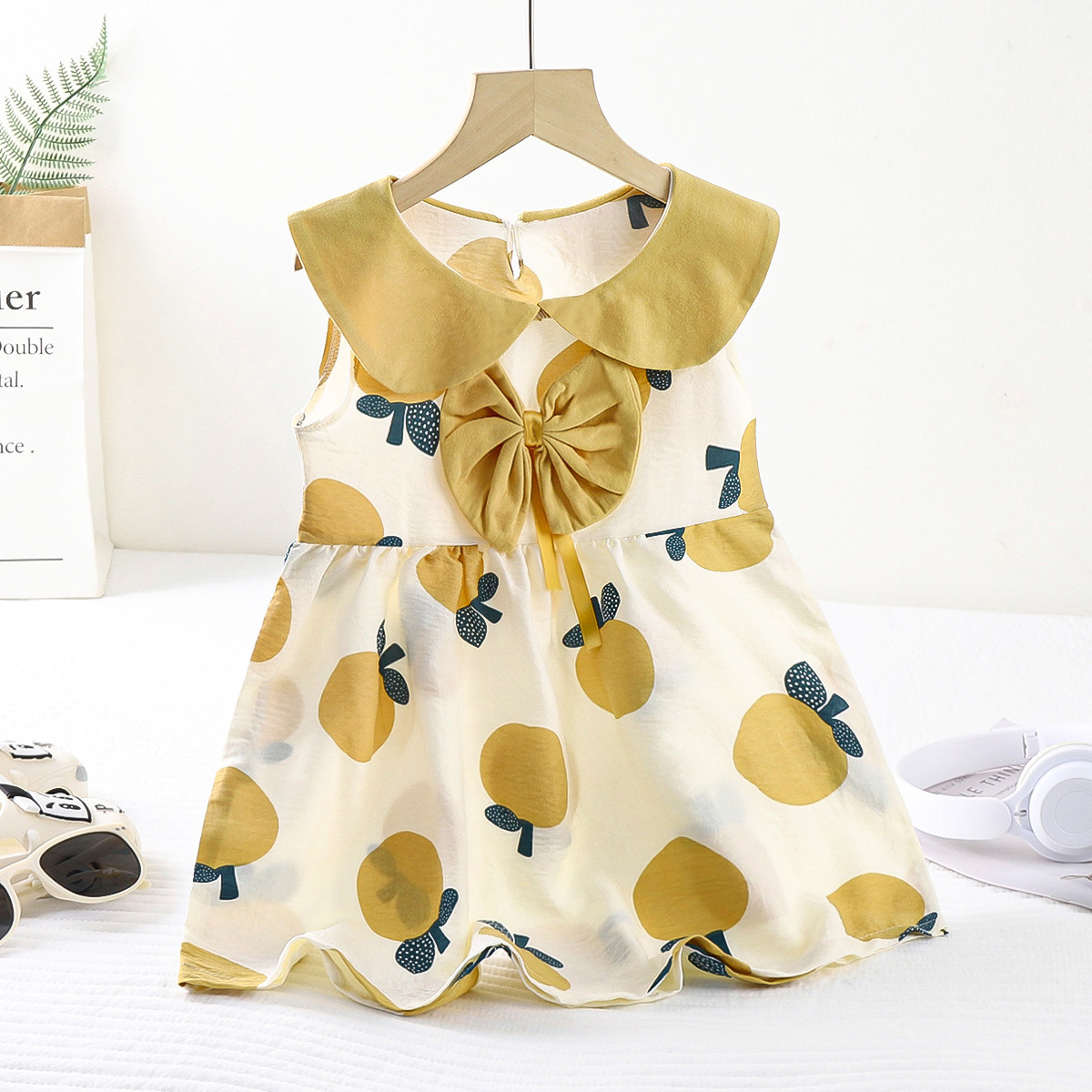 2024 New Summer dress Clouds Cotton Princess Dress Sleeveless Girl's Bow Cute Dress Breathable Comfortable