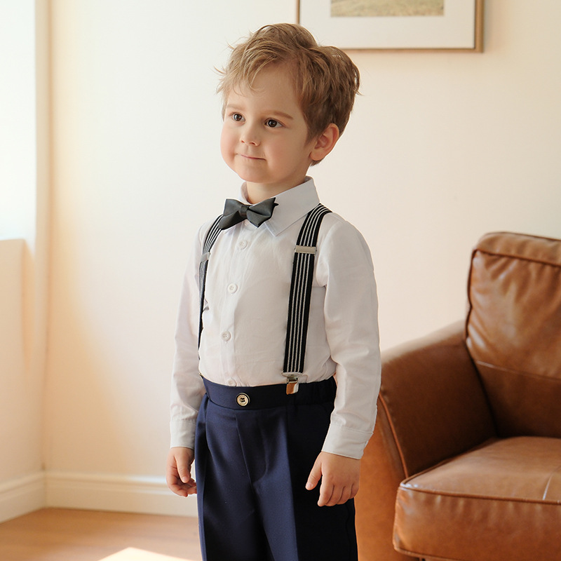 Children's dress spring and summer British suspender pants suit boys' casual shirt suit children's host performance photography clothing