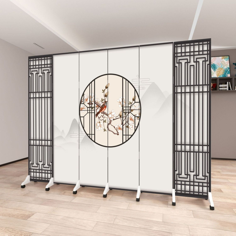 Chinese-Style Screen Partition for Living Room, Wind-Blocking, Simple Landscape Painting, Bedside Study, Tea Room, Tea Shop, Foldable Mobile Factory