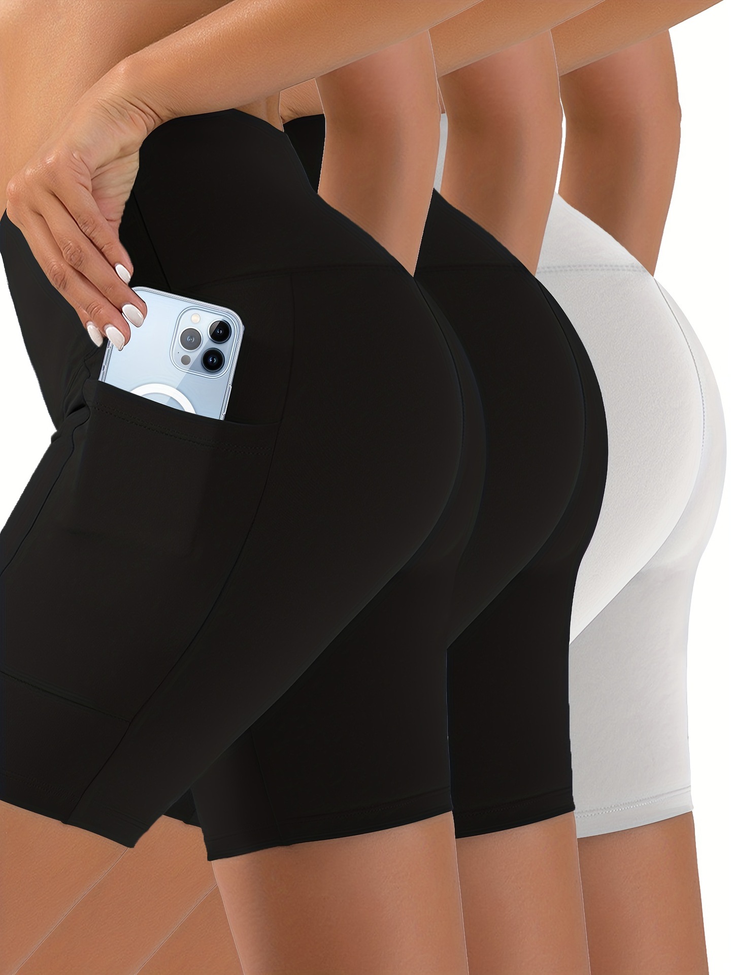 3Pcs Elegant Side Pocket Shorts Set for Women - Soft,