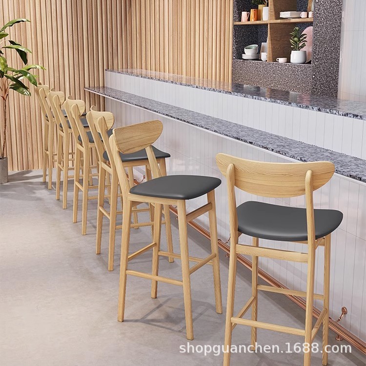 Modern Simple Solid Wood Bar Chair Milk Tea Shop Bar Cafe Casual Bar Counter Window High Table and Chair Combination
