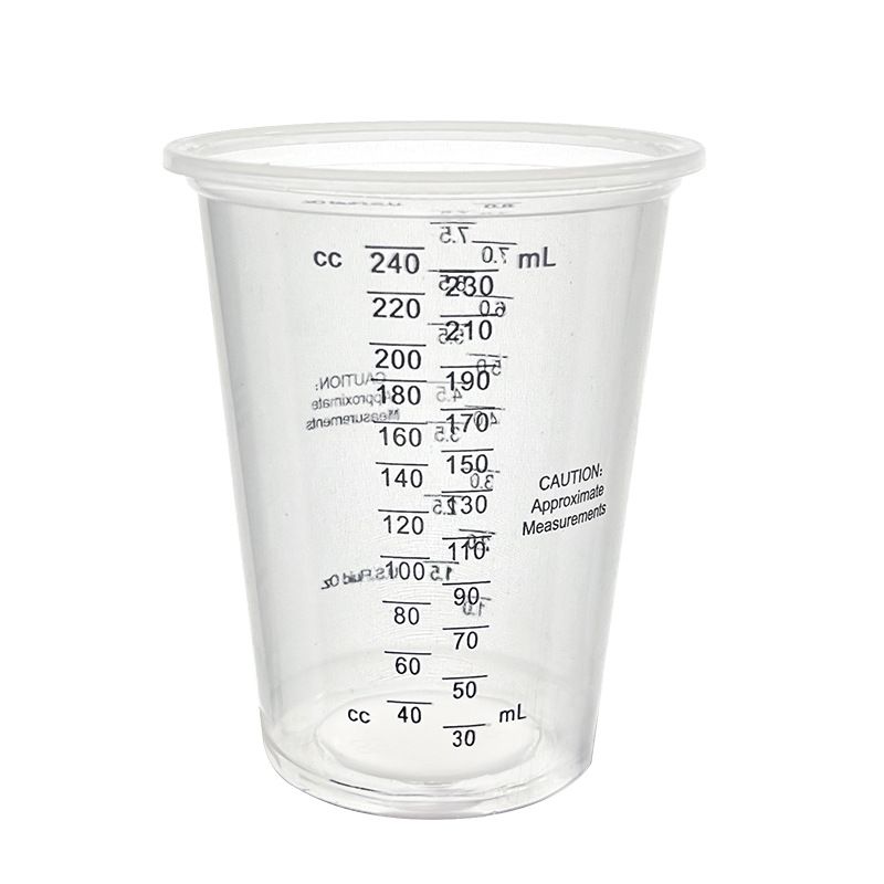 Disposable plastic beaker paint cup 240ml double-sided scale PP measuring cup 8oz scale cup food grade material measuring cup