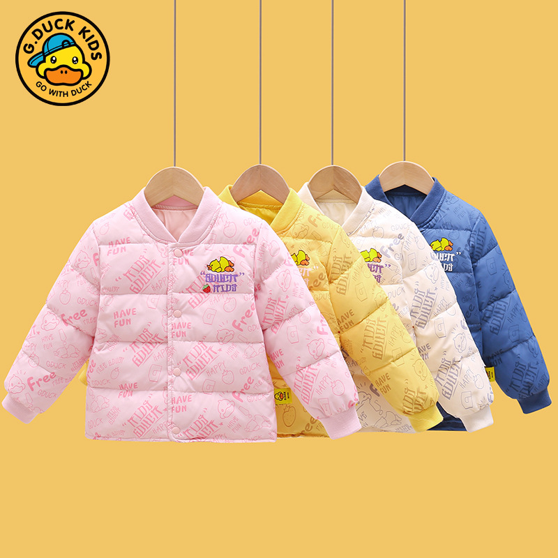 Оригинальная куртка из пуха с изображением желтой утки, легкая и теплая, для мальчиков и девочек, подстежка для детей на осень и зиму