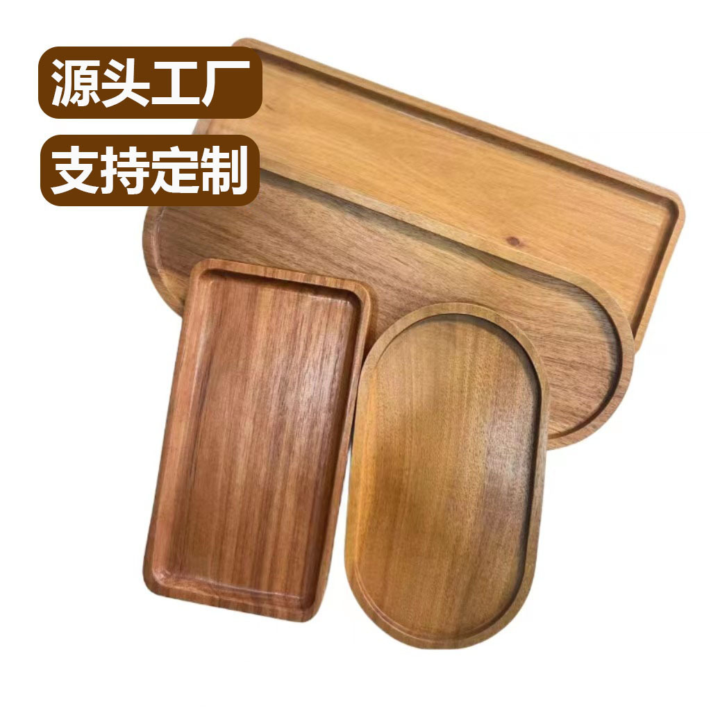 In-Stock Japanese-Style Home Acacia Wood Tray Solid Wood Rectangular Wooden Tea Tray Can Hold Snacks Bread Fruit Serving Tray