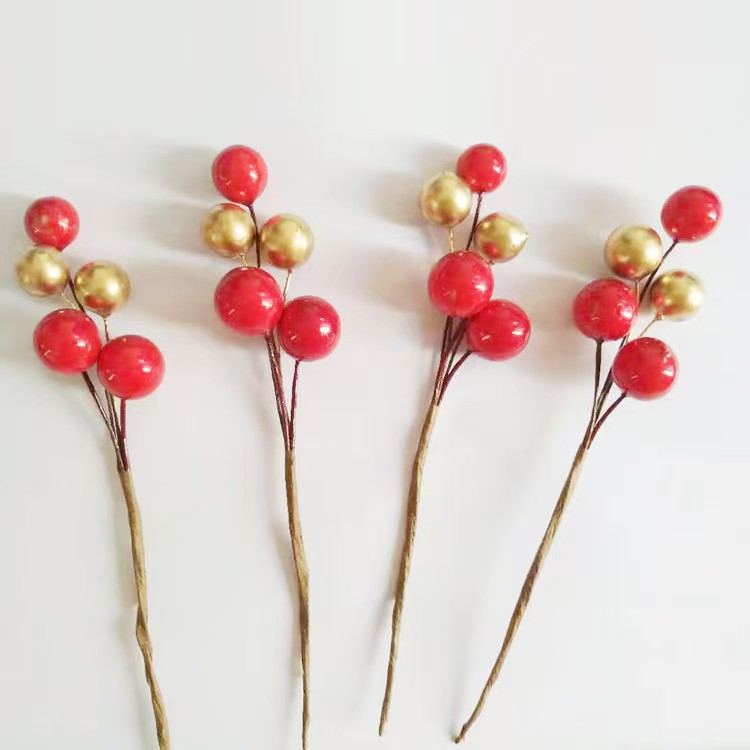 [Gold and Silver Glass Beads Fruit String] Wedding Candy Box Accessories Simulation Myrica rubra Gold Berry Small Gold Fruit String