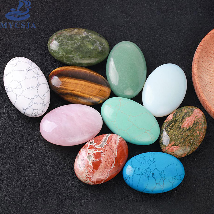 MYCSJA egg-shaped double-sided oval multi-color semi-precious stone crystal handle handmade crafts ore ornaments