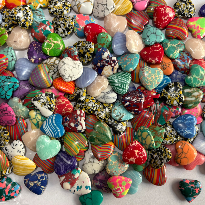 Natural Stone Crystal Synthetic Turquoise Peach Heart Jade 20mm Colorful Handicraft Ornaments DIY Jewelry Non-Porous Heart