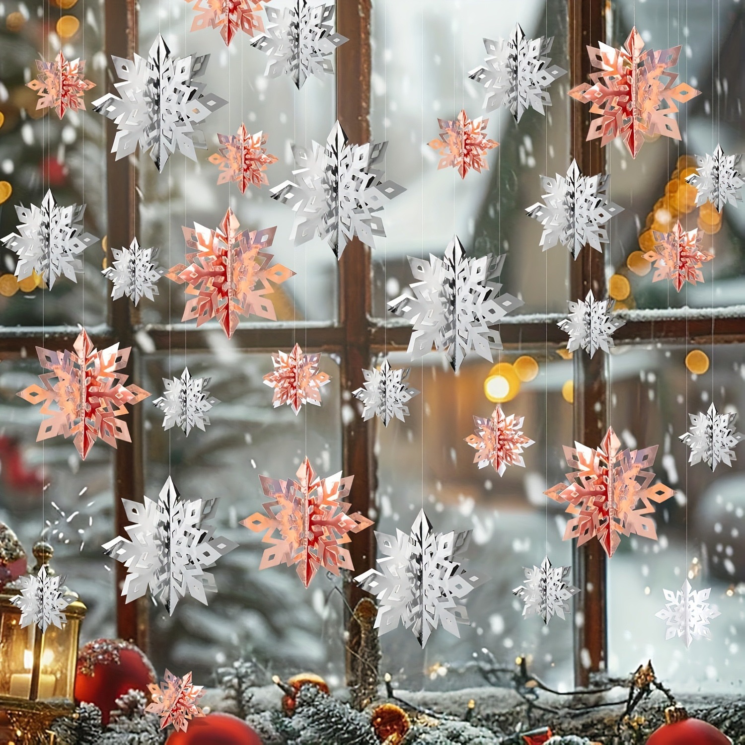 Рождественские украшения фантомные 3D бумажные снежинки гирлянда шесть подвесок для витрины магазина