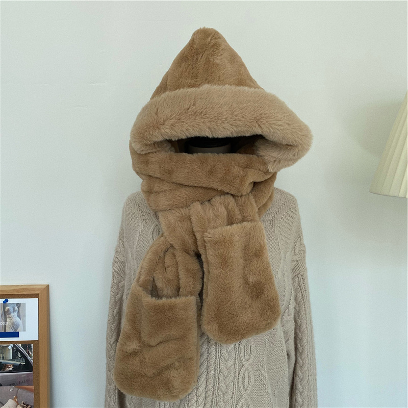 Hat, Scarf, and Gloves Set for Women, Cute and Versatile for Autumn and Winter, Plush, Warm, Ear-Protecting, Neck Warmer, Three-Piece Set