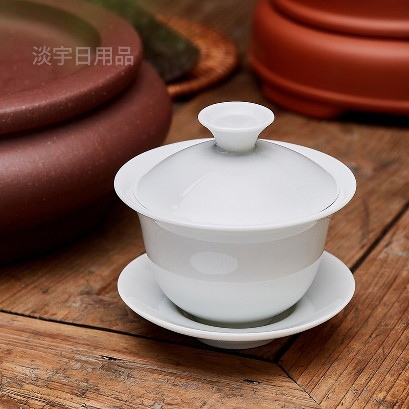 Оптовая продажа белой фарфоровой чаши Саньцай, большая, средняя и маленькая