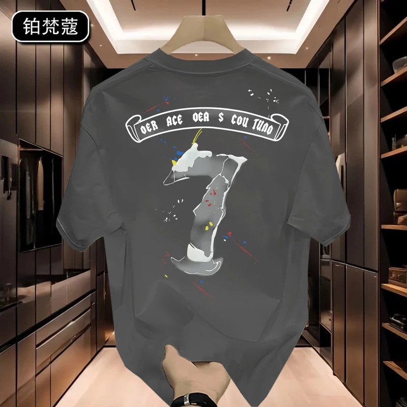 Platinum Men's Stylish Trendy Casual Printed Short Sleeve T-Shirt Summer Versatile Top Crew Neck Pure Cotton American Style