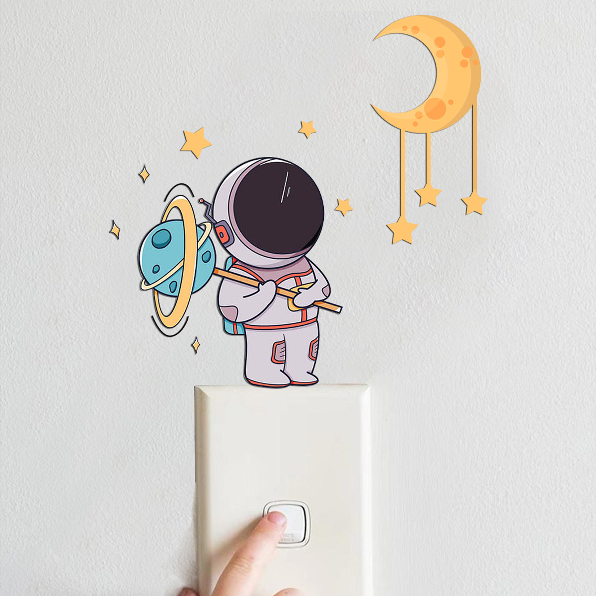 Luminous Astronaut Star Moon Switch Sticker Kidsren's Room Luminous Decorative Wall Sticker Living Room Bedroom Self-Adhesive Paper