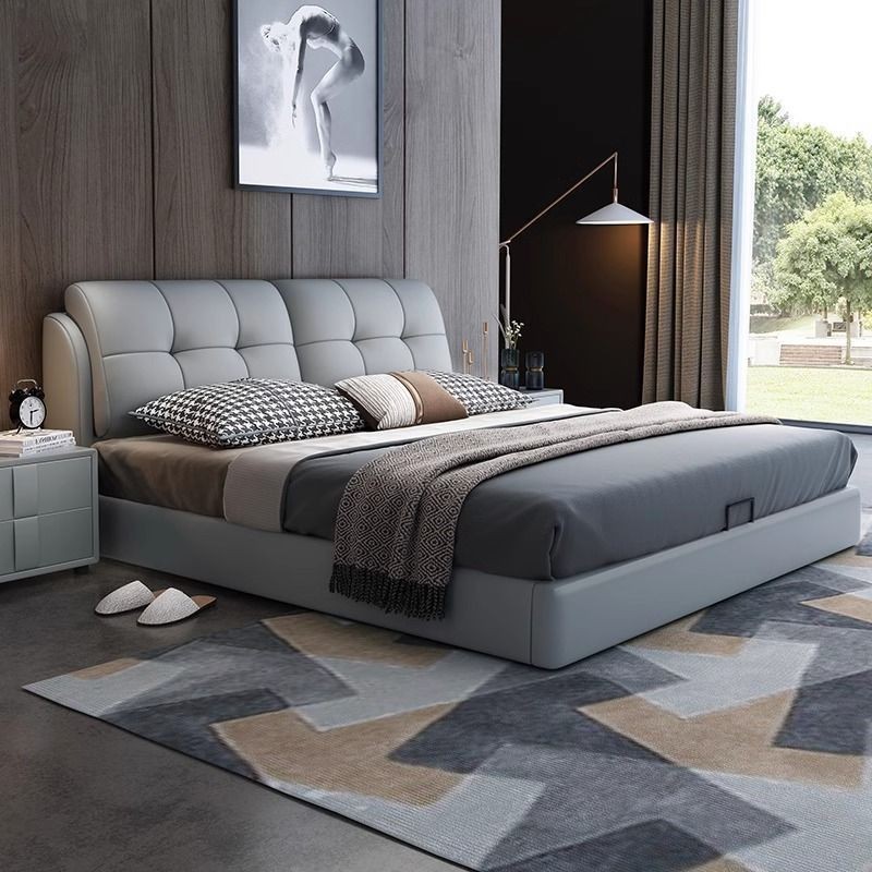 Italian-Style Light Luxury Leather Bed 1.8m Master Bedroom Large Bed with Storage 1.5m Home Wedding Bed Internet Celebrity New Product
