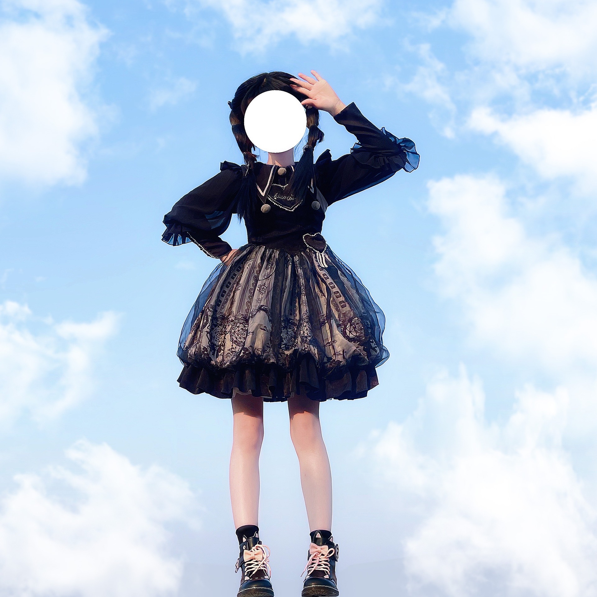 Alice2022Ins Lolita Black Swan Long Sleeve Top Polo Collar Black Shirt Lolita Style