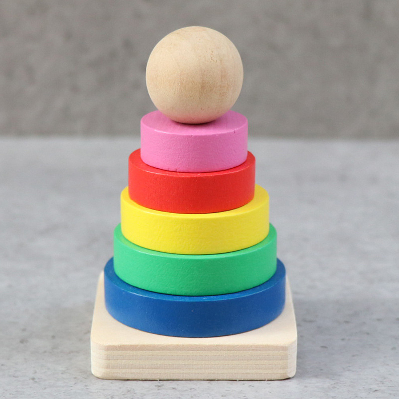 Wooden Mini Hanottamons Children's Small Five-layer Set Column Boys and Girls Baby Early Education Toys