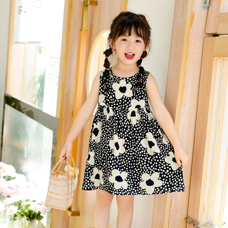 Girls' Summer 2025 New Sling Vise Skirt Baby Girls' Cotton Silk Skirt Children's Floral dress Children's Skirt