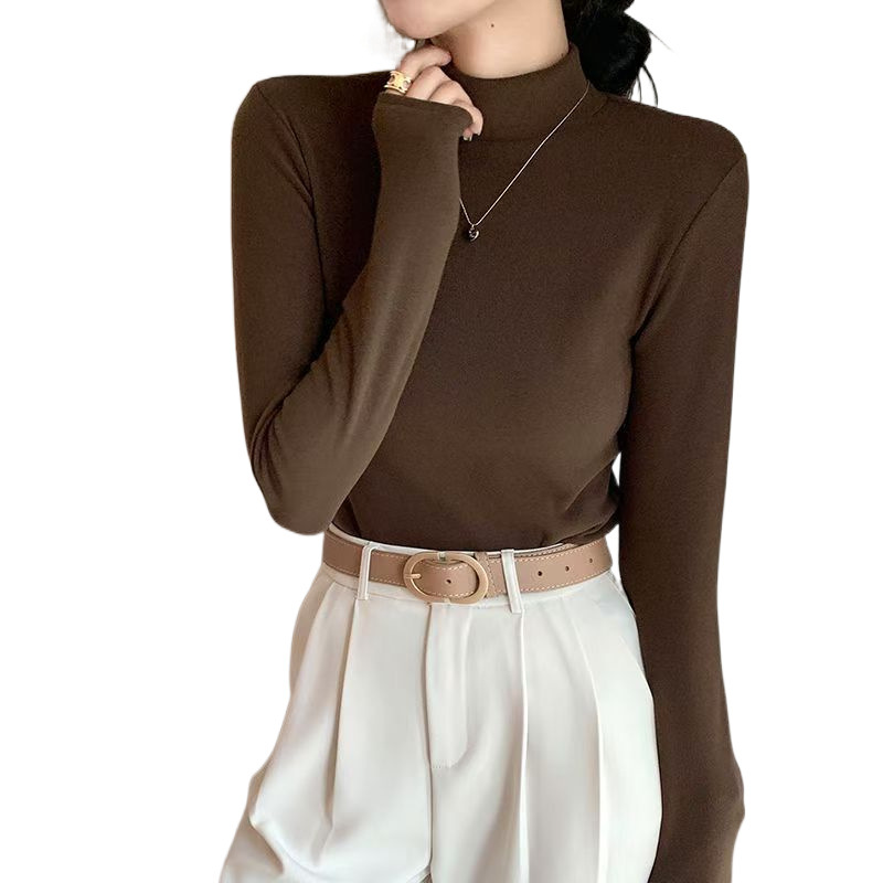 Printable Solid Color Base Shirt Slim-fit Women's Top Velvet Base Shirt Autumn and Winter Warm Long-sleeved T-shirt for Women