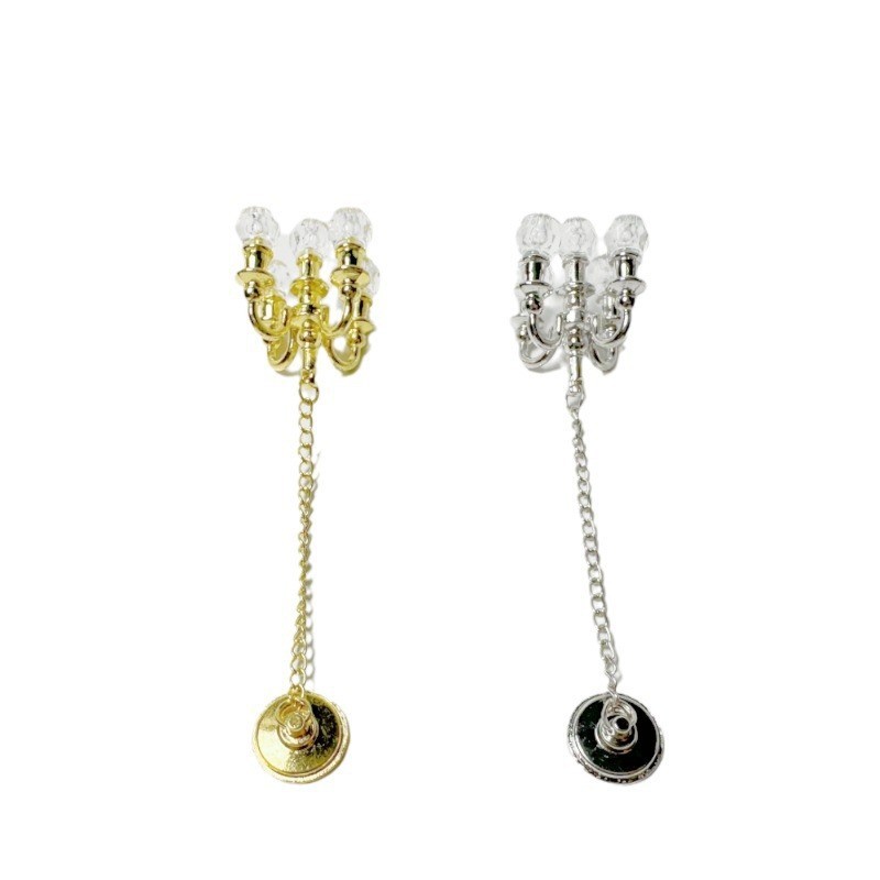 1:12 Doll Doll House Mini Gold Silver Crystal Chandelier Miniature Scene Lamp Model