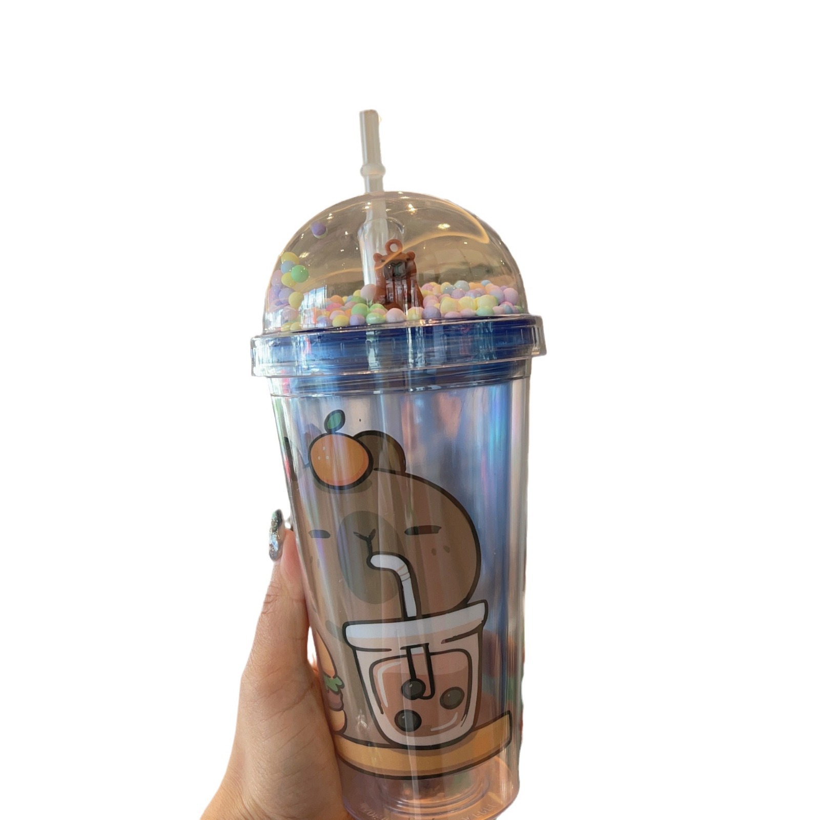Cross-Border New High-Looking Summer Internet Celebrity Kurashutong Plastic Water Cup Straw Water Cup Double-Layer Crushed Ice Cup