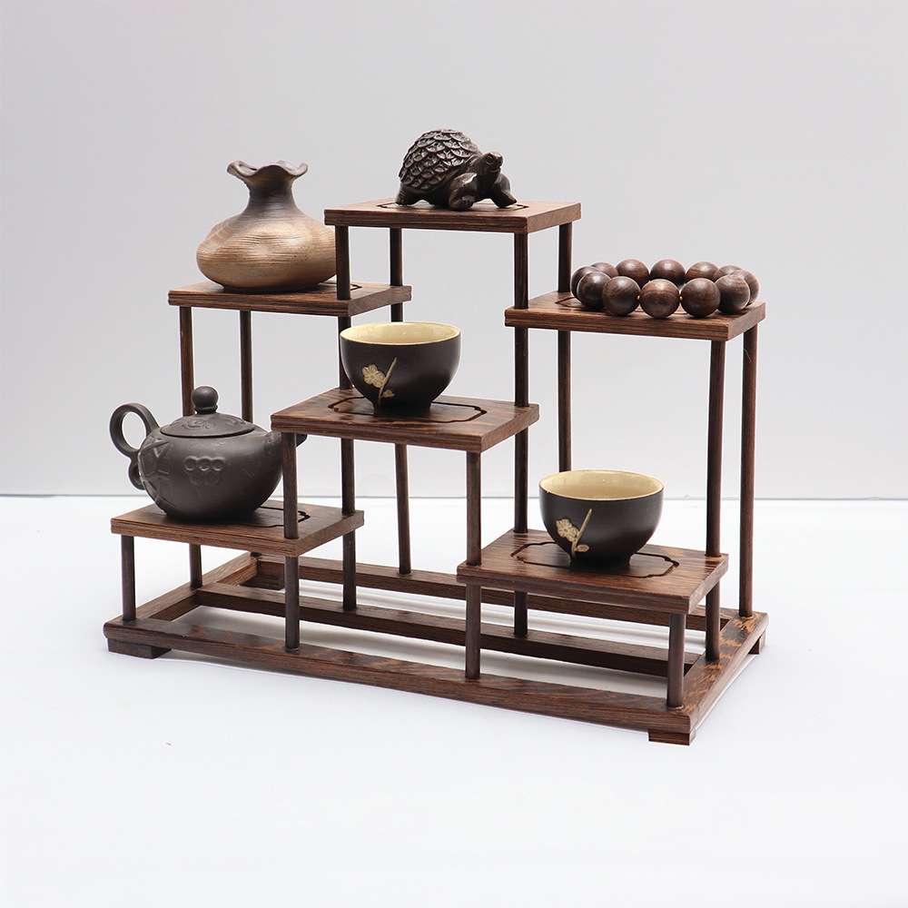 Desktop Antique Rack Chicken Wings Wood Duobao Pavilion Display Rack Solid Wood Chinese Purple Sand Pot Tea Storage Rack Tea Set Rack Tea Rack