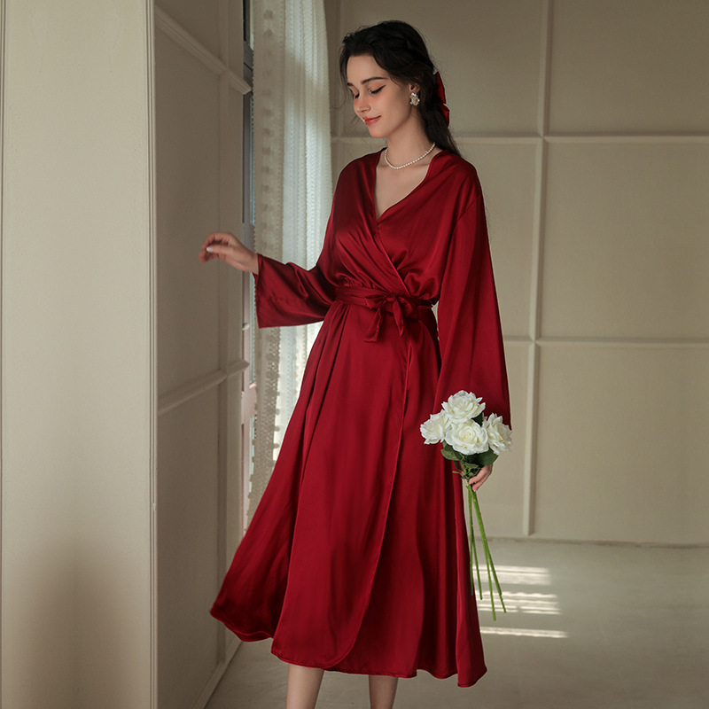 Утреннее платье невесты, женская красная ночная рубашка, свадебный макияж, для группы подружек невесты, кимоно, длинный халат из сатина