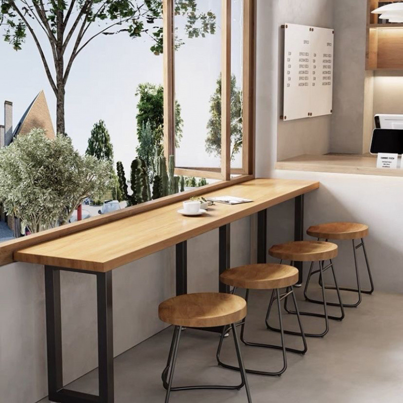 Low Bar Table, Industrial Style Convenience Store, Snack Bar, Bar Long Table, Narrow Dining Table and Chair Combination Against the Wall, Factory Window