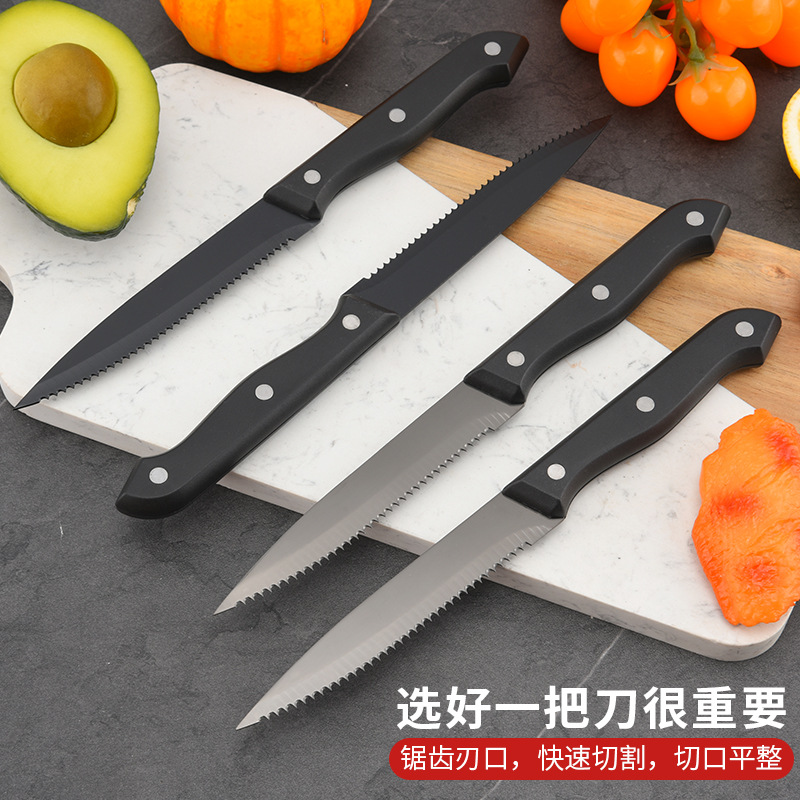 plastic handle pp stainless steel steak knife kitchen bread knife serrated western steak knife hotel restaurant western food knife