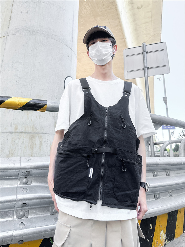 Мужской жилет с подтяжками American Trendy Brand 2024 весна-осень, функциональный стиль, большой карман, японский рабочий жилет, рюкзак