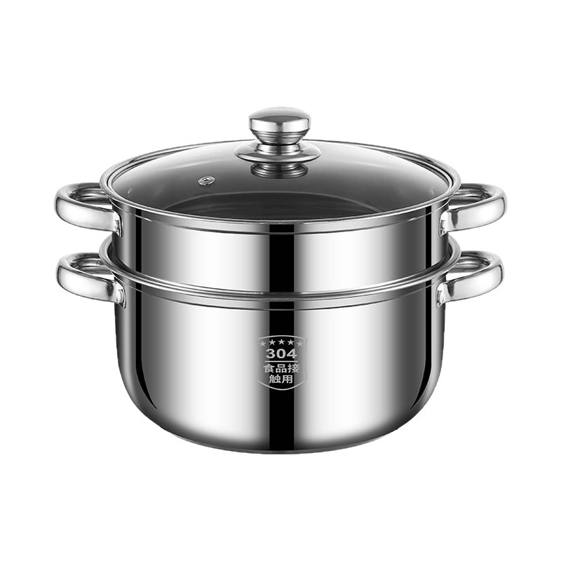 24cm Thickened Double-Layer Steamer Multifunctional Stainless Steel Thickened Steamer Soup Pot Household Induction Cooker Universal Special