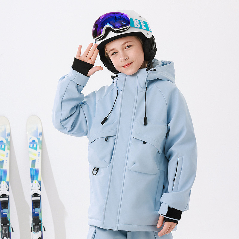 Boys and girls single and double board soft shell children's ski clothing warm waterproof coat outdoor equipment graphene padded cotton-padded jacket