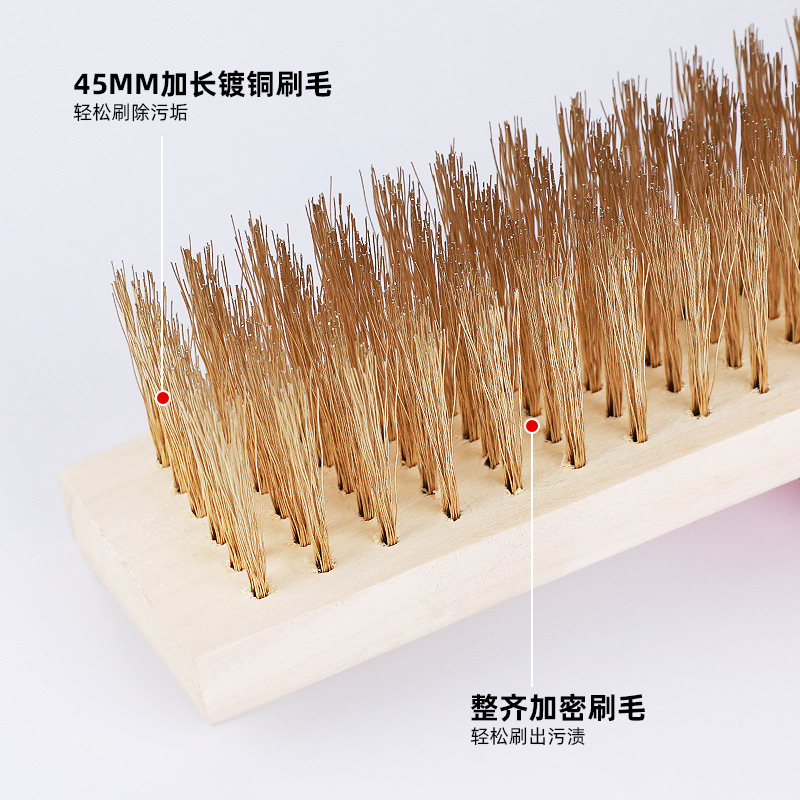 Steel Wire Floor Brush, Stainless Steel Wire Brush with Long Handle, Copper-Plated Wire Floor Brush for Rust and Moss Removal