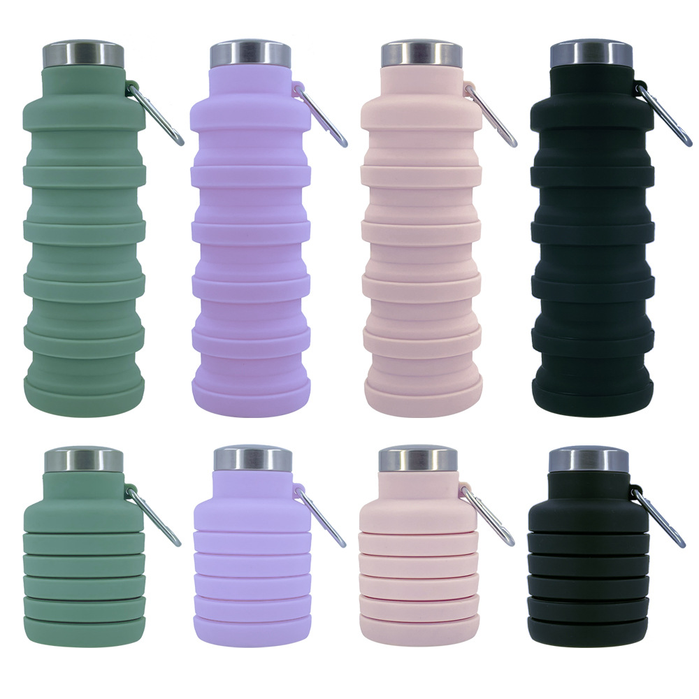 Cross-border hot silicone foldable water bottle creative riding telescopic Cup portable outdoor sports kettle gift