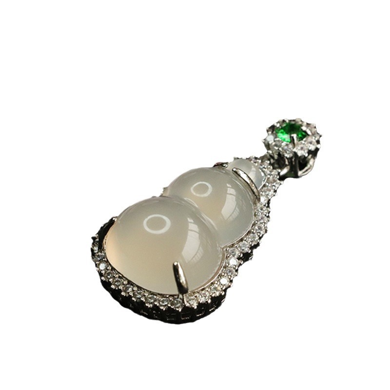 Attache Natural Ice White Agate Gourd Pendant Chalcedony Necklace National Trend Jewelry Factory Wholesale MN 4050106