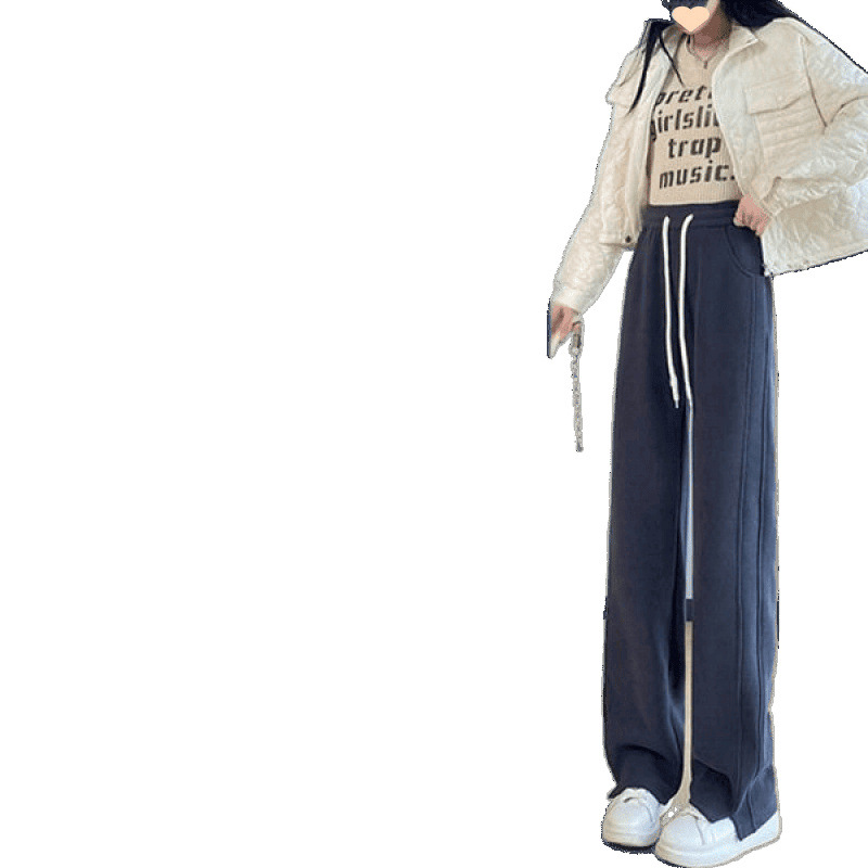 2025 New Trendy Korean Style Straight Pants for Women Spring & Fall Casual High-Waisted Loose Corduroy Pants for Small People