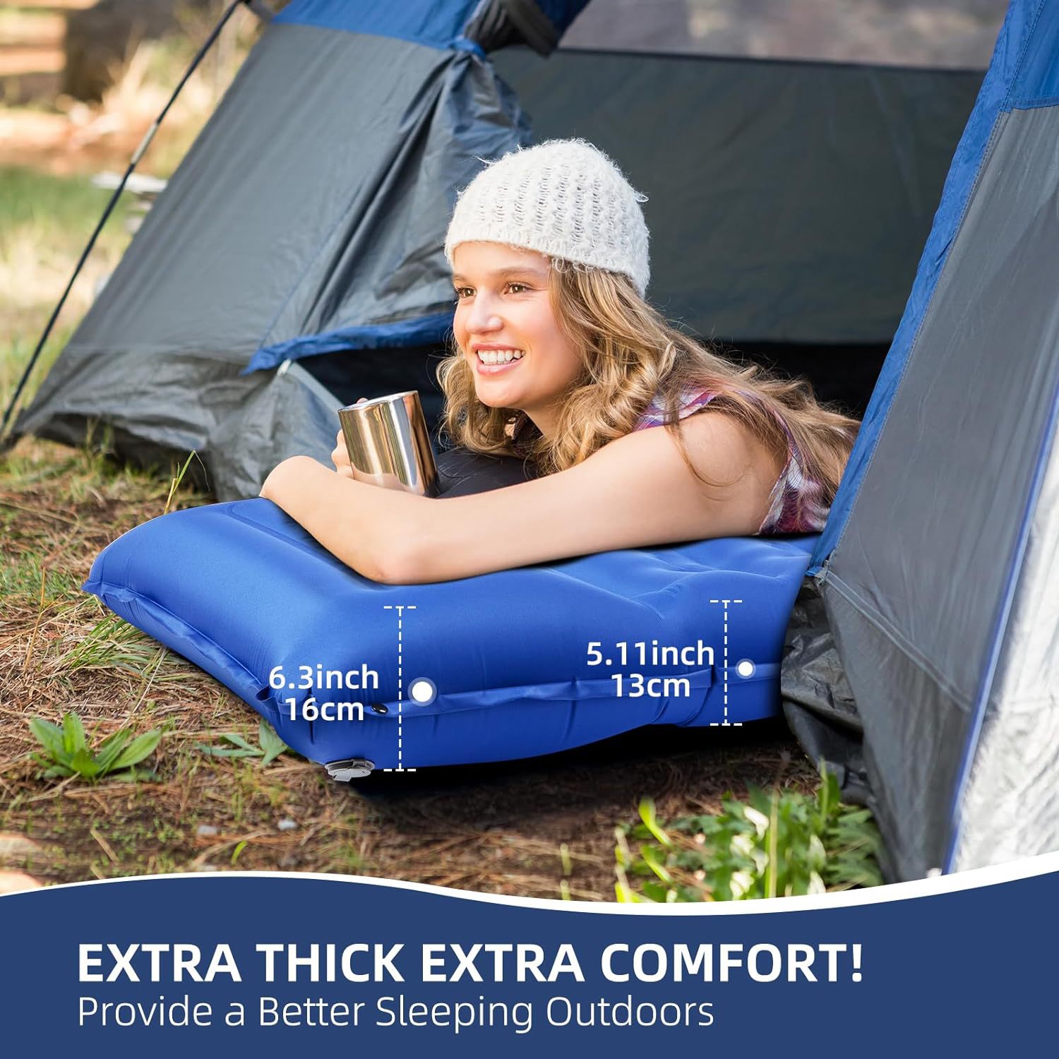 24 Years Amazon Explosions Pull Belt Thickened Lightweight Outdoor Inflatable Mat Portable Camping Moisture-proof Sleeping Mat Tent