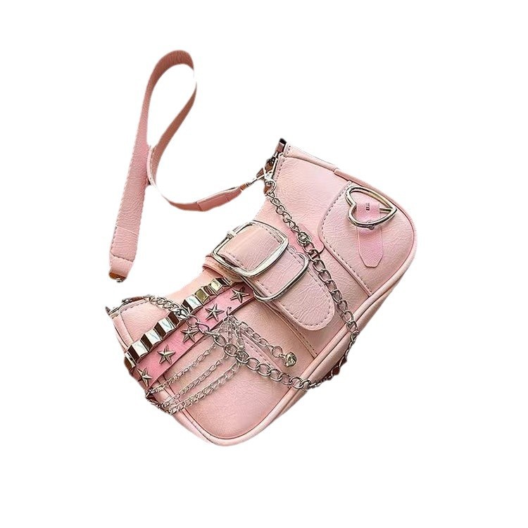 New Original Y2K Chain Sweet Cool Women's Bag Niche Millennium Spice Girl Sweet Spicy Handbag Pink Underarm Bag Sweet