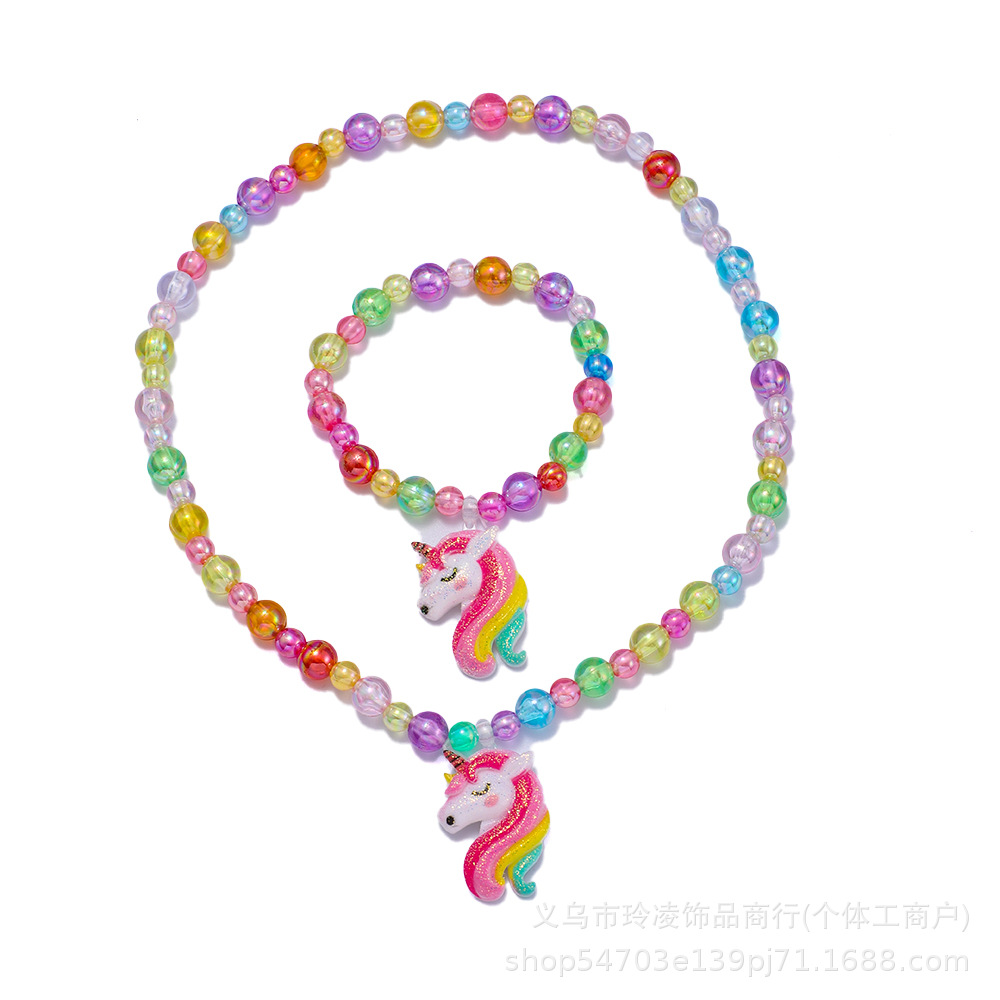European and American Cross-border Unicorn Necklace Cartoon Color Unicorn Set Children's Jewelry Princess New Product Children's Necklace