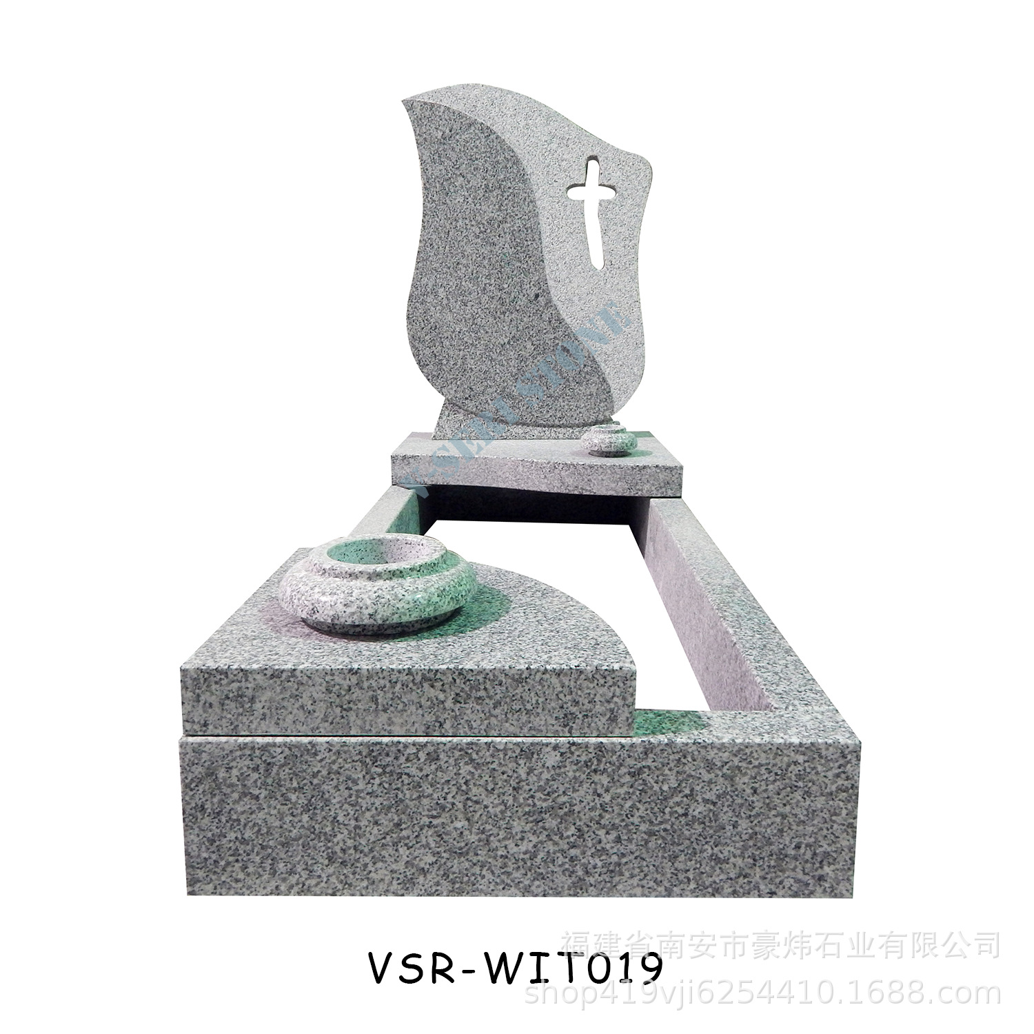 Green Star Tombstone Laser Engraving Granite Tombstone with Vase Customized Pattern