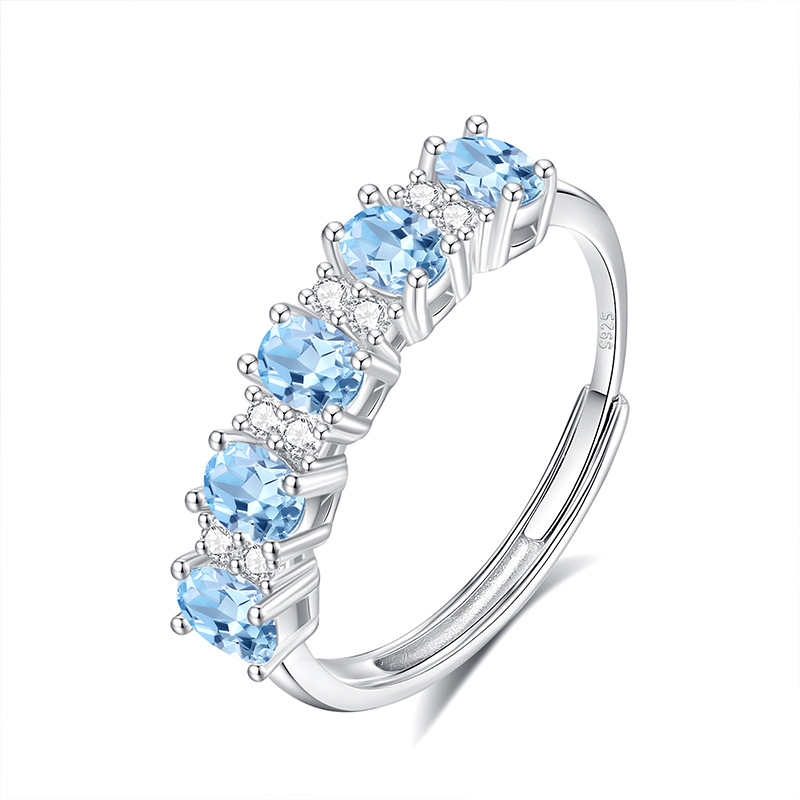 European and American Cross-Border S925 Silver Ring Women's Natural Crystal Stone High-End Jewelry Niche Accessible Luxury Open Ring Wholesale