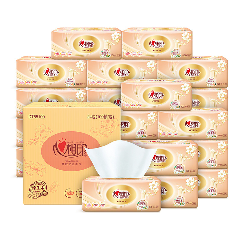 Heart-to-heart Gold Classic Tissue Paper 100 Pieces Three-layer Paper Facial Tissue Napkin Household Paper Soft Packaging Shipping