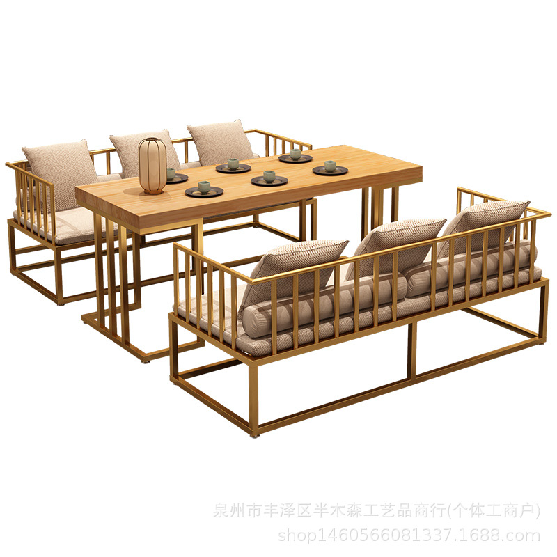 New Chinese Zen Style B&B Wrought Iron Sofa Table and Chair Combination Commercial Restaurant Hotel Box Reception Negotiation Furniture Table