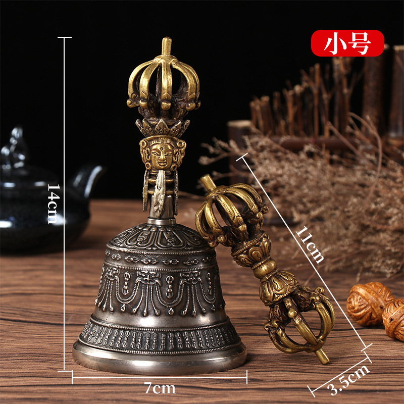 Nepal handmade diamond bell pestle Xizang bell pestle sound loud bronze bell pestle nine-strand carved bell