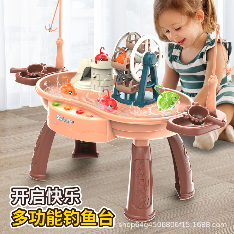 Cross-Border Hot Selling Kidsren's Fishing Toys Water Electric Rotating Music Early Education Function Fishing Pool Family Interaction