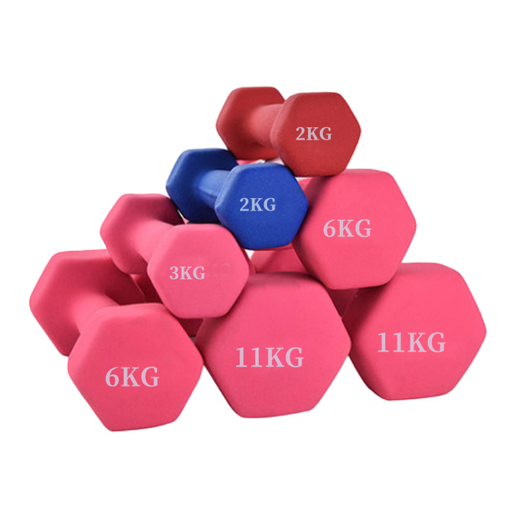Factory Direct Supply Hexagonal Color Dumbbells for Women's Home Fitness Equipment Shaping Beginners Slimming Plastic-Impregnated Dumbbells