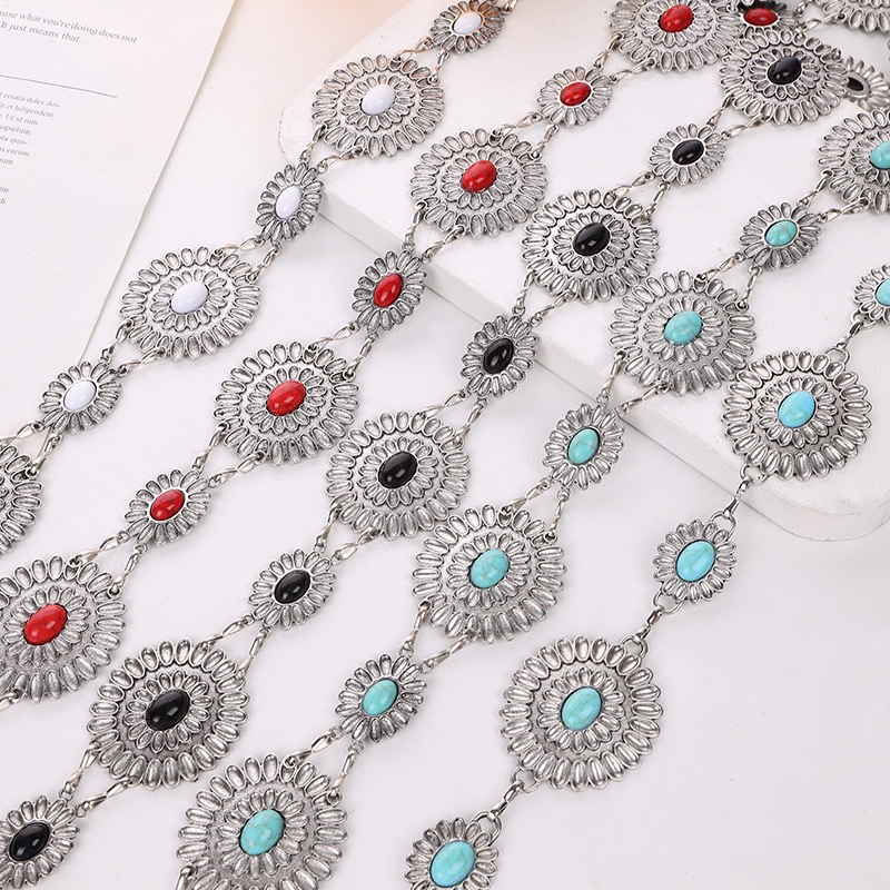 Кросс-бодрствующая европейская и американская легкая роскошная золотая цепочка для талии с бирюзой универсальная металлическая цепочка для талии сплав этнический стиль ретро