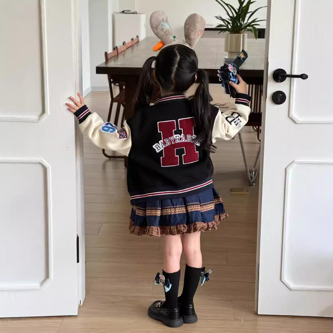 2024 Spring and Summer New Children's Rabbit Police Officer Cos Suit Cartoon Lolita Fake Two-Piece Girls Dress