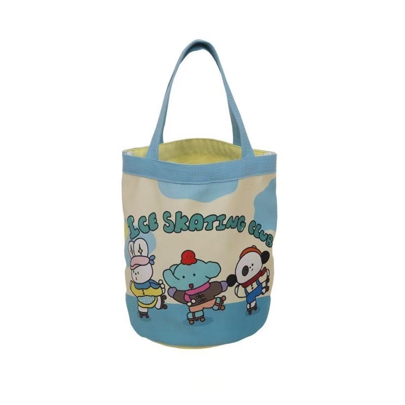 Cute Dog Cylinder Bag Portable Canvas Bag New Korean Style Girl's Heart Lunch Bag Large Capacity Cartoon Bucket Bag