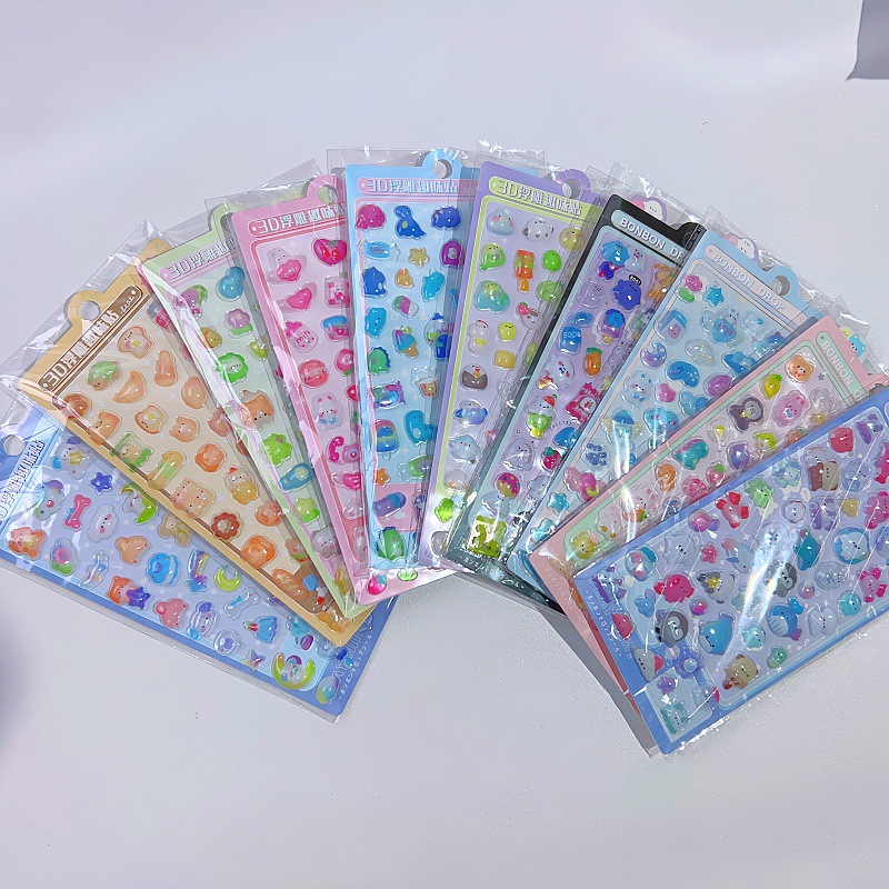 3D Stereo Relief Stickers Cute Cartoon Animal Stickers for Girls and Kidsren High-Value Decorative Crystal Glue Waterproof