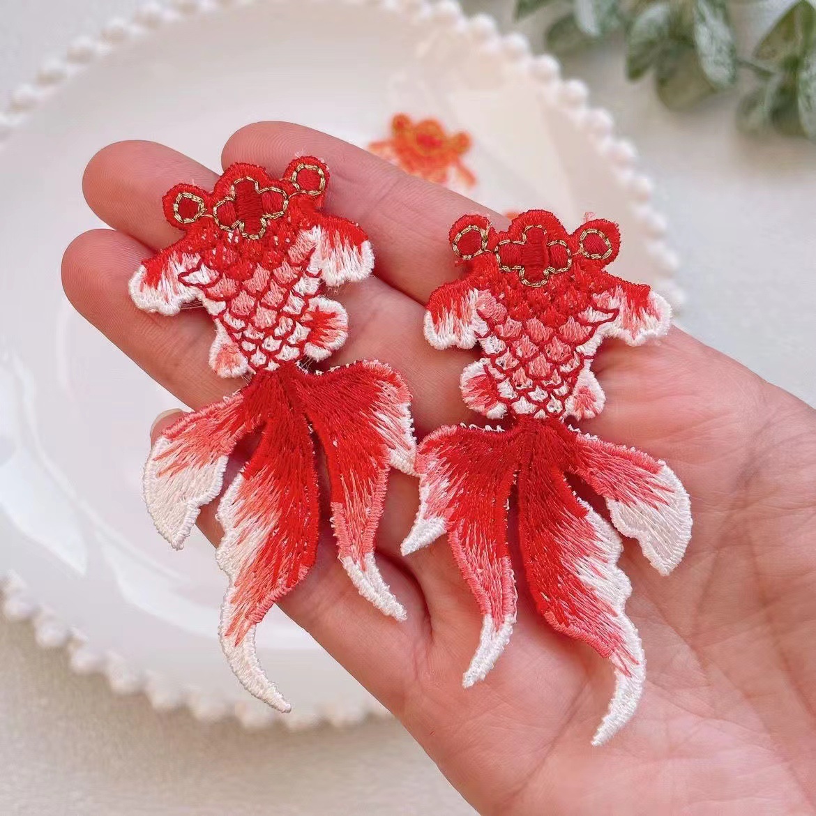 Антикварные наклейки с вышивкой золотой рыбки кои ханьфу этнический пальто патчи для одежды DIY декоративные аксессуары аппликации